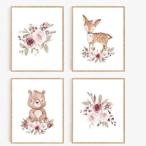 Pink Floral Personalised Nursery Wall Art Girl Nursery Decor Etsy