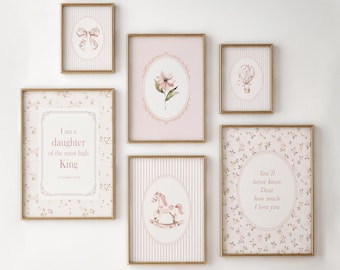 Christian Nursery Wall Art Set, Girl Nursery Decor, Vintage Girl Room, Girl Bible Verse Print, Scripture Prints for Baby Girl, Digital Print