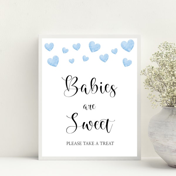 Babies are Sweet Please Take a Treat Sign, Blue Heart Baby Shower Decoration, Candy Buffet, Boy Baby Shower, Sweet Table Sign, CAZ