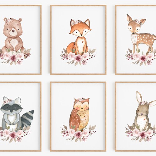 Woodland Animal Art Nursery Decor Baby Animal Prints Etsy