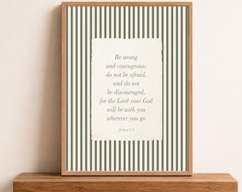 Affiche biblique « Sois fort et courageux », Josué 1:9, Décoration murale chrétienne pour chambre d'enfant, Décoration verte pour chambre de garçon