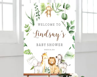 Editable Safari Baby Shower Welcome Sign, Welcome Poster, Jungle Safari Shower Decoration, Animal Zoo Welcome Sign, Instant Download, SJZ