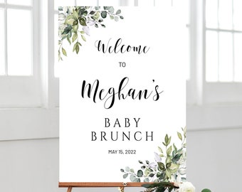 Baby Shower Welcome Sign, Greenery Baby Shower Decoration, Welcome Poster, Printable Sign, Neutral Gender Shower, Welcome Sign Template, GBS