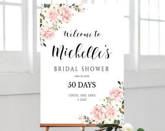 Roses Bridal Shower Welcome Sign, Welcome Poster, Shower Welcome, Welcome Sign, Garden Wedding, Blush Pink Flowers, Template Sign, RGS