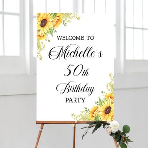 Welcome Birthday Sign, Sunflowers Welcome Poster, Sunflowers Birthday Decor, 40th 50th 60th Birthday, Fall Birthday Party, Template, SFB