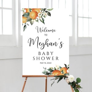 Orange Citrus Welcome Baby Shower Sign, Little Cutie Baby Shower Theme, Welcome Poster, Gender Reveal Baby Shower Decor, Template, BOR