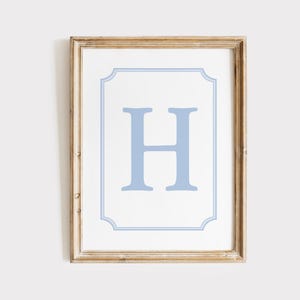 Arte mural con la inicial H, marco azul, monograma, inicial personalizada para niño, inicial para habitación de niño, regalo para bebé niño