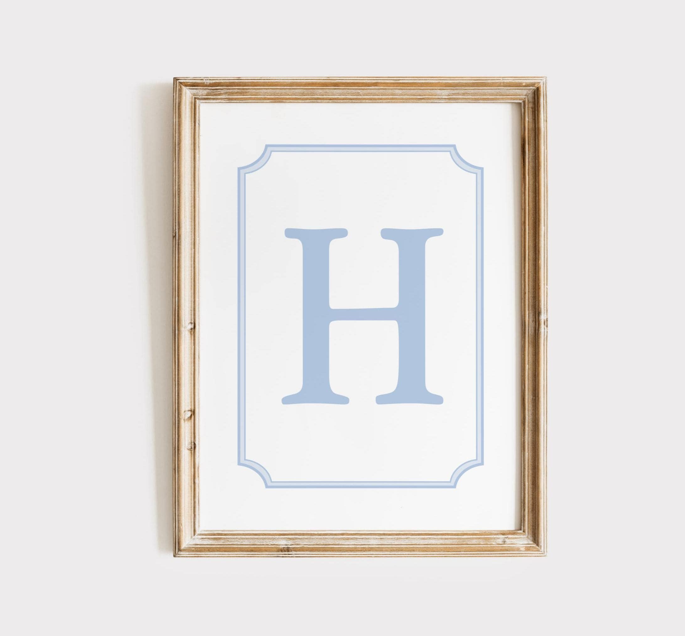 Initial H Wall Art, Blue Frame Name Initial Wall Art, Monogram Print, Personalized Boy Initial, Boy Nursery Initial Print, Baby Boy Gift
