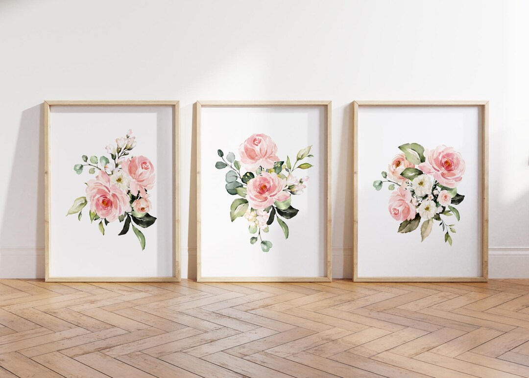 Pink Floral Nursery Decor, Watercolor Roses Wall Art, Girl Nursery ...