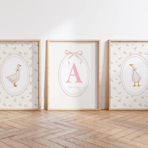 Goose Nursery Custom Initial Wall Art, Girl Nursery Monogram Wall Art Set, Custom Name Baby Girl Print, Silly Goose Girl Room Decor