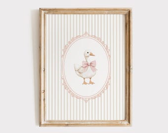 Pink Goose Nursery Wall Art, Vintage Duck Print, Farmhouse Girl's Room Decor, Cottagecore Nursery, Soft Pink Animal Poster, Digital Print