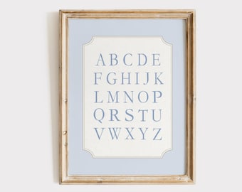 Affiche alphabet bleu, Décoration chambre garçon, Affiche ABC, Décoration murale chambre garçon, Alphabet bleu, Affiche alphabet classique