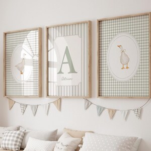 Sage Green Silly Goose Nursery Wall Art Set, Custom Name Print, Neutral Kids Room Artwork Decor image 3
