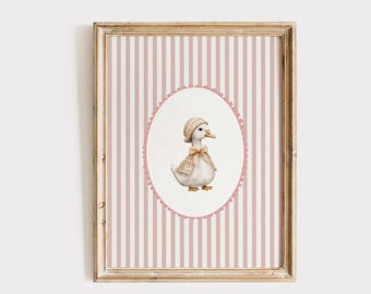 Silly Goosy Nursery Wall Art, Cute Farmhouse Girl's Print, Pink Baby Room Decor, Vintage Cottagecore Goosy Poster, Digital Download