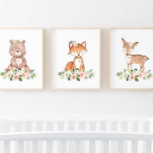 Pink Floral Personalised Nursery Wall Art Girl Nursery Decor Etsy