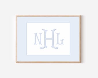Classic Monogram Boy Nursery Print, Blue Nursery Wall Art Decor, Baby Boy Monogram, Boy Room Decor, Above Crib Poster, Printable