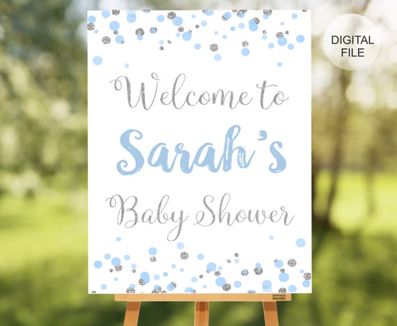 Baby Shower Welcome Sign Baby Shower for Boy Blue Silver | Etsy