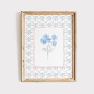 Grandmillennial Nursery Wall Art, Floral Nursery Print, Baby Girl Nursery Decor, Pink Blue Chinoiserie Art Print, Botanical Girls Room Decor