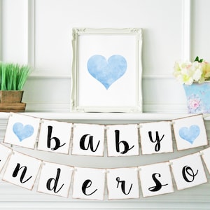 Little Baby Name Banner, Boy Baby Shower Decoration, Name Banner, Baby Shower Banner, Baby Announcement, Blue Heart, Script Font, CAZ