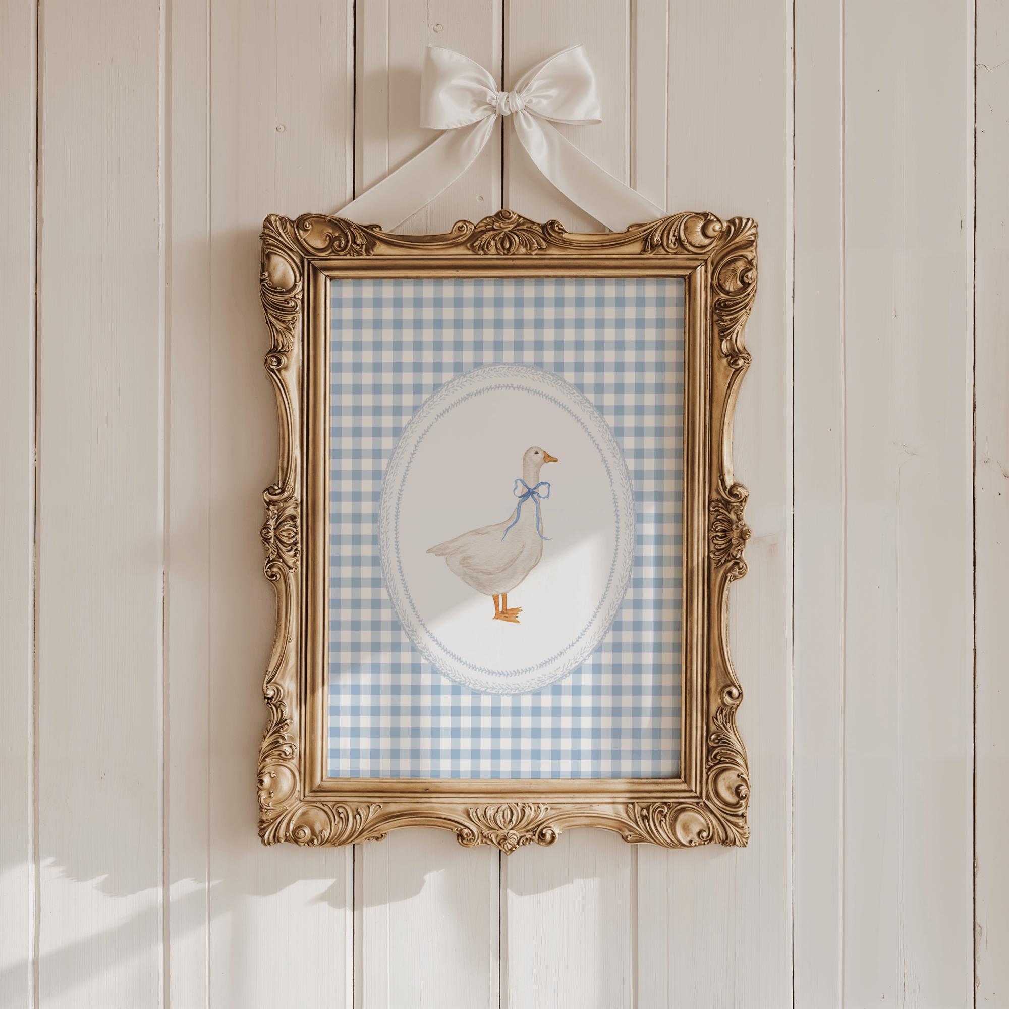 Blue Gingham Goose Nursery Set, Vintage Goose Wall Art, Baby Boy ...