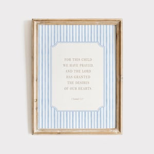 1 Samuel 1:27 Bible Print, Blue Christian Nursery Decor, For This Child I Have Prayed, Boy Nursery Christian Print, Kids Christian Room