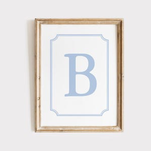 Arte mural con la inicial B, marco azul, monograma B, inicial personalizada para niño, inicial para habitación de niño, regalo para bebé niño