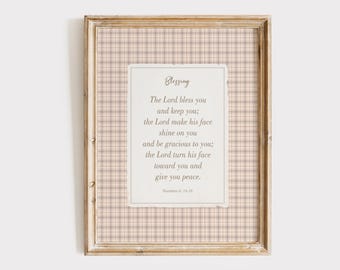 The Lord Bless You Scripture Wall Art, Number 6 24-26 Bible Print, Christian Neutral Nursery Decor, Kids Beige Room, Digital Download