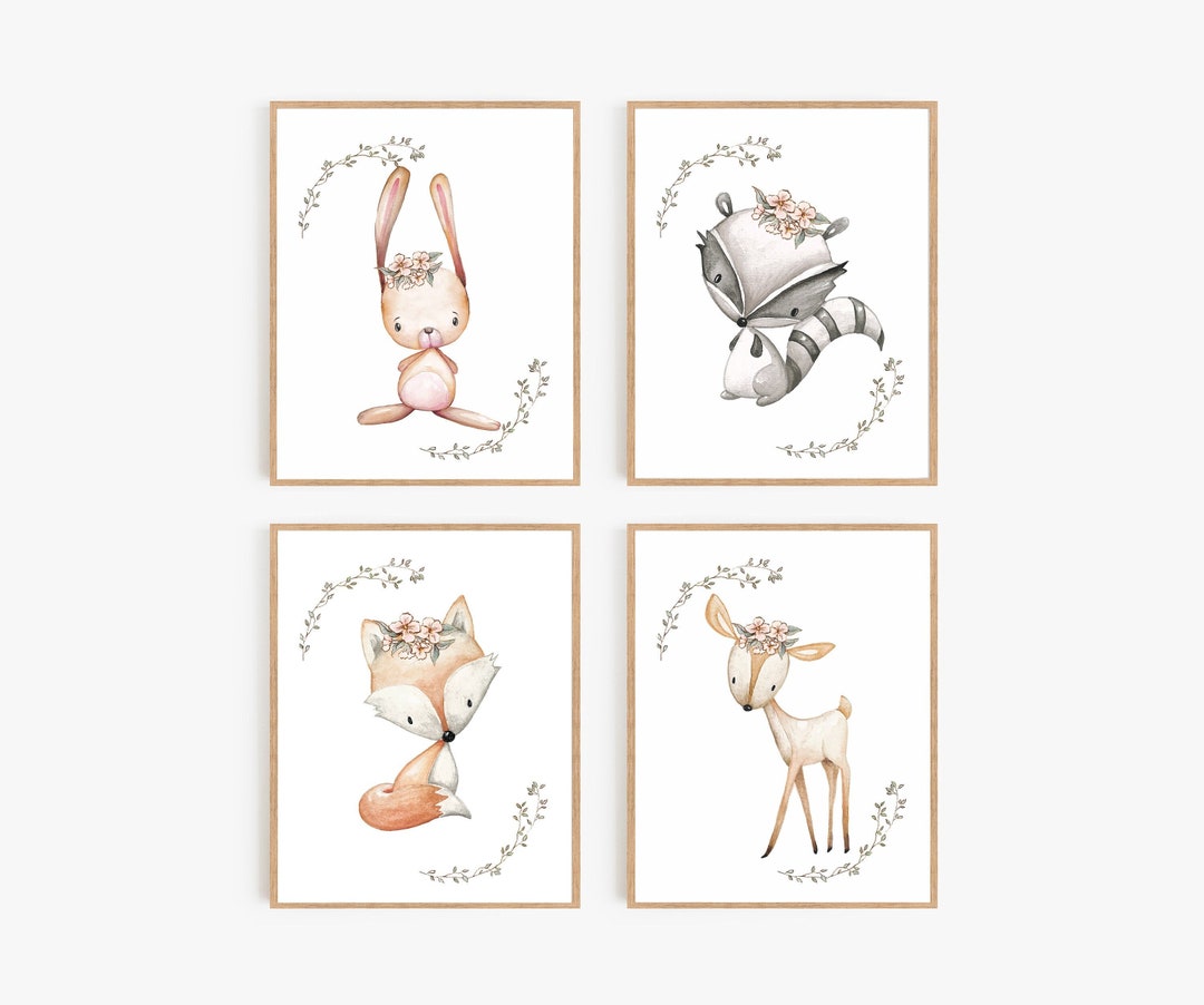 Boho Woodland Nursery Wall Art, Pink Girl Nursery Decor, Bohemian ...