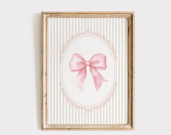 Pink Bow Nursery Wall Art, Vintage Bow Print, Girl Nursery Decor, Cottagecore Nurery, Pink Coquette Print, Little Girl Room, Printable