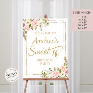 Start Journey Blush Sweet Sixteen Welcome Sign, Blush Welcome Sign, Pink Birthday Sign, Welcome To Sweet 16, Personalized Sweet Sixteen