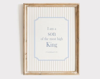 Christian Boy Nursery Print, 2 Korinther 6:18, Ich bin ein Sohn des höchsten Königs Print, Blau Kinderzimmer Dekor, Jungen Zimmer Bibel Wandkunst