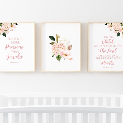Nursery Set of 3 Prints Wall Art Bible Verses Nursery Art Etsy