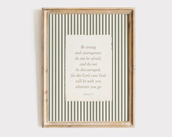 Wees sterk en moedig schriftafdruk, christelijk neutraal kinderkamer kunst aan de muur, Joshua 1:9, groen kinderdagverblijf decor, jongenskamer bijbel kunst aan de muur
