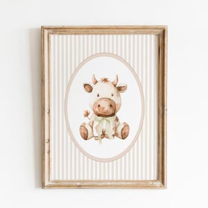 Vintage Cow Beige Wall Art, Gender Neutral Nursery Decor, Baby Cow Poster, Animal Nursery Print, Beige Sage Vintage Room Decor, Printable