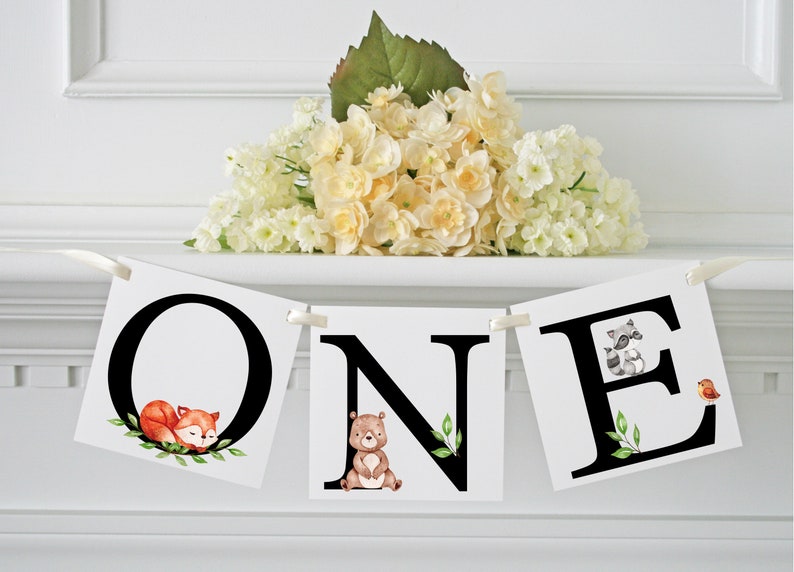 Gender Birthday Party Decor Woodland One High Chair Banner WBD First Birthday Banner Woodland 1st Birthday Baby Birthday One Banner