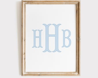 Monogram Nursery Wall Art, Neutral Nursery Decoration, Baby Initials Custom Print, Vintage Style Nursery, Kids Room Decor