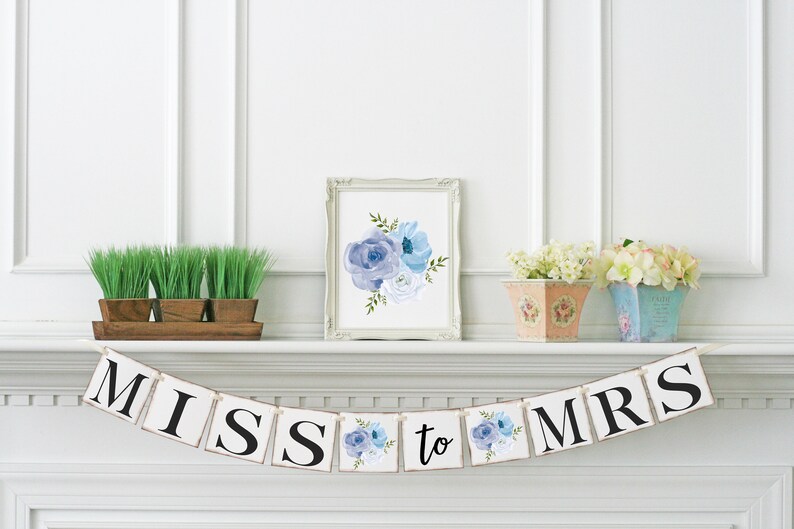 Miss to Mrs Banner Shades of Blue Bridal Shower Banner | Etsy