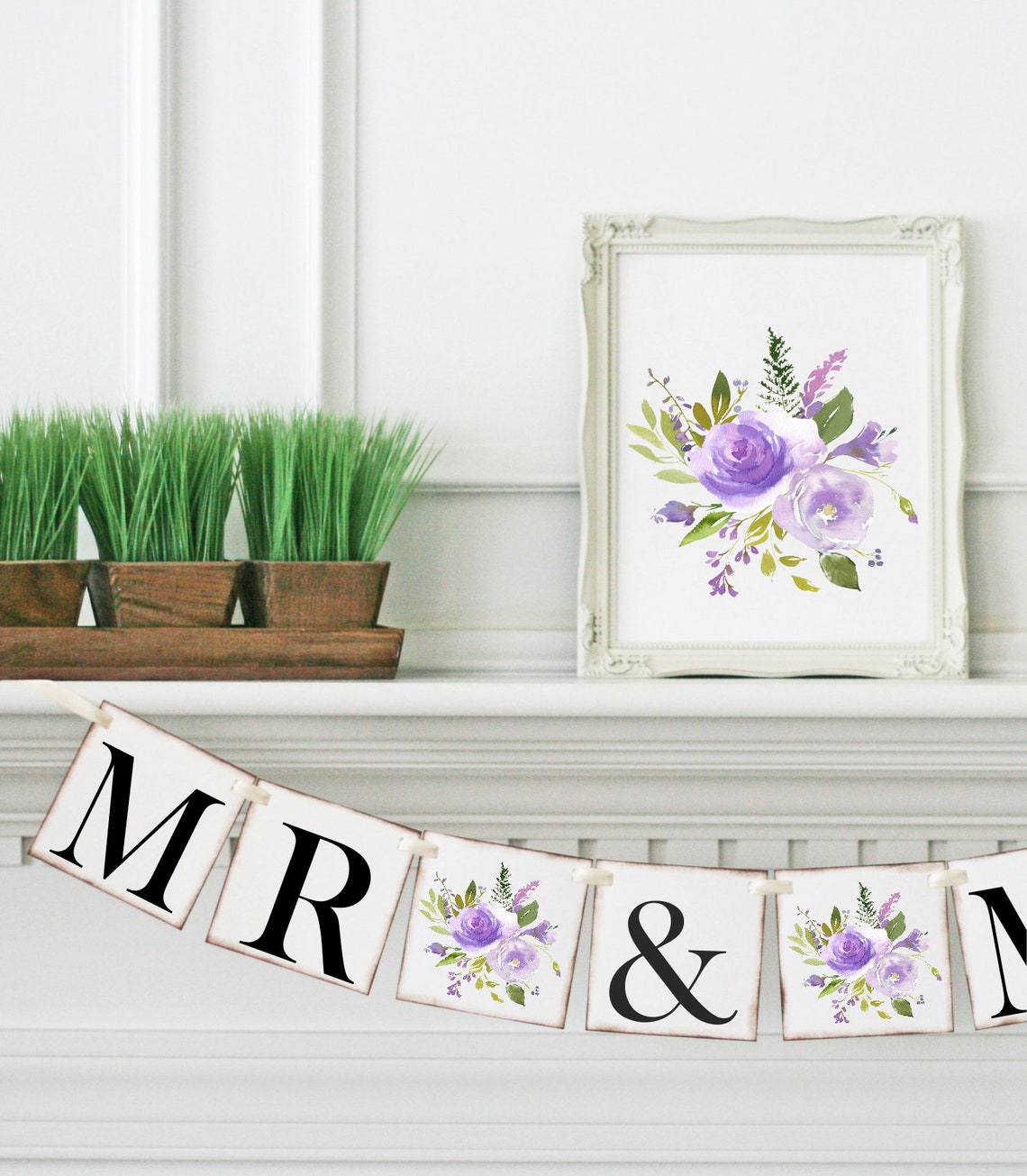 Purple Mr & Mrs Banner Bridal Shower Banner Purple Wedding Etsy