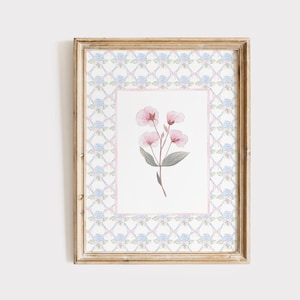 Grandmillennial Floral Wall Art, Floral Nursery Print, Girl Nursery Decor, Pink Chinoiserie Print, Botanical Girls Room, Hydrangea Nursery