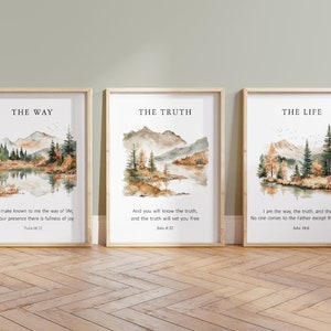 Christian Autumn Set of 3, The Way, The Truth, The Life, Encouraging Christian Wall Art, Bible Verse Poster, Scripture Art, Fall Home Decor