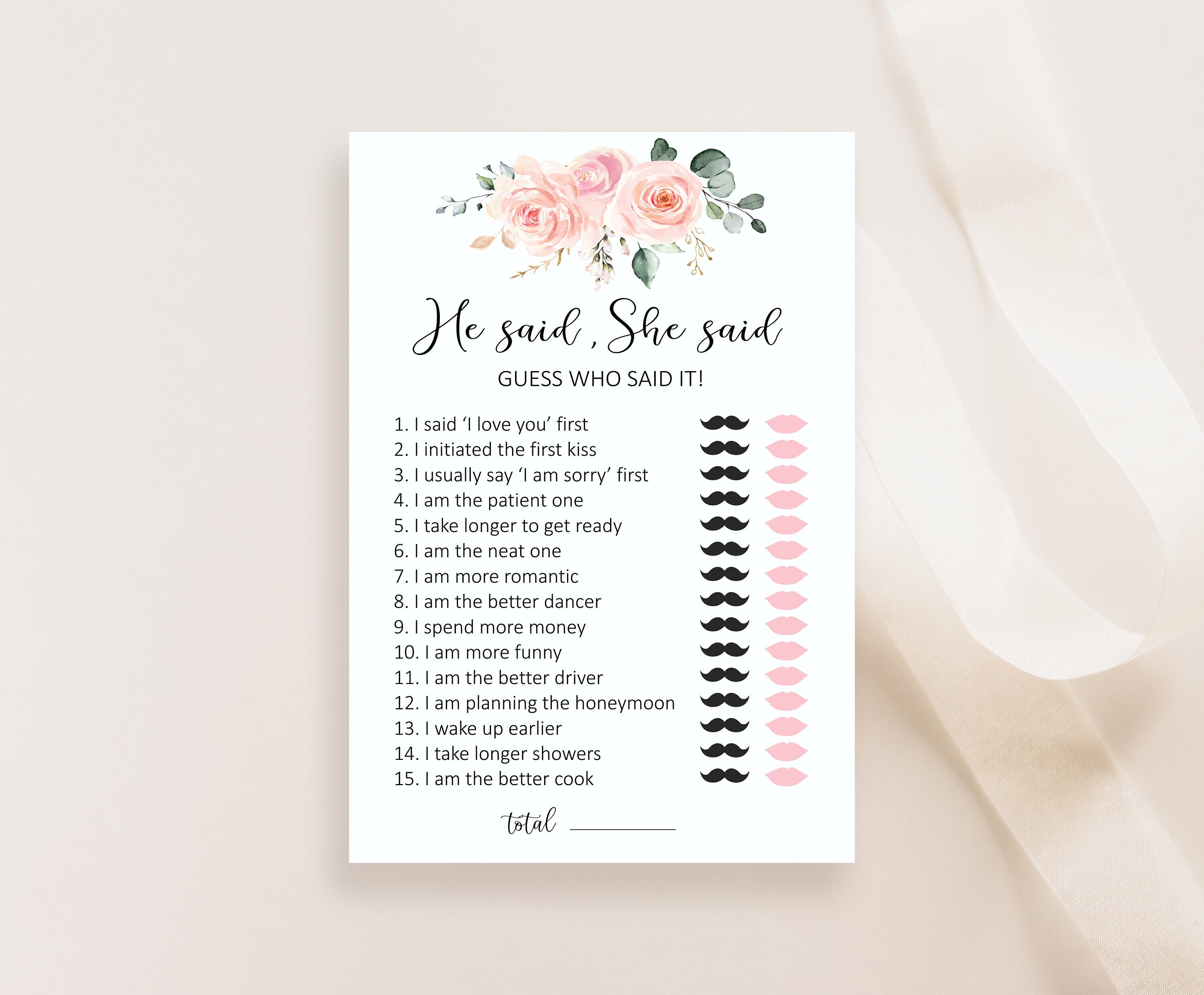 Blush Bridal Shower Game He Said She Said Game Who Said It - Etsy Norway