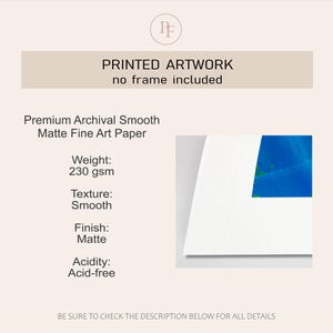 May include: A printed artwork on premium archival smooth matte fine art paper with a weight of 230 gsm. The text reads: PRINTED ARTWORK, no frame included, Premium Archival Smooth Matte Fine Art Paper, Weight: 230 gsm, Texture: Smooth, Finish: Matte, Acidity: Acid-free.