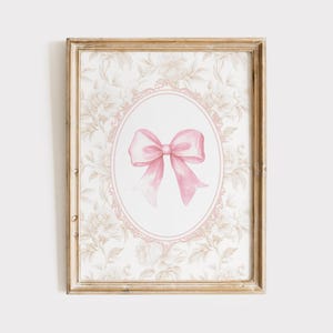 Vintage Grandmillenial Bow Wall Art, Pink Girl Nursery Decor, Pink Bow Print, Coquette Nursery Print, Little Girl Room, Digital Download