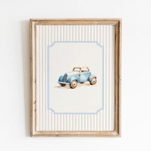 Vintage Car Wall Art, Boy Travel Nursery Decor, Retro Car Nursery Print, Little Boy Vintage Room Decor, Blue and Beige, Digital Download