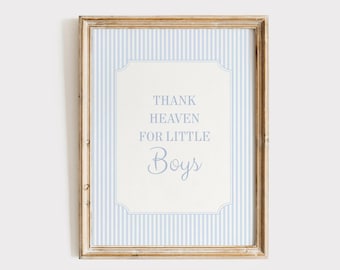 Thank Heaven voor kleine jongens muurkunst, jongen blauw kinderkamer decor, jongen kinderkamer kunst aan de muur, blauwe jongenskamer, vintage Cottagecore citaat, afdrukbaar