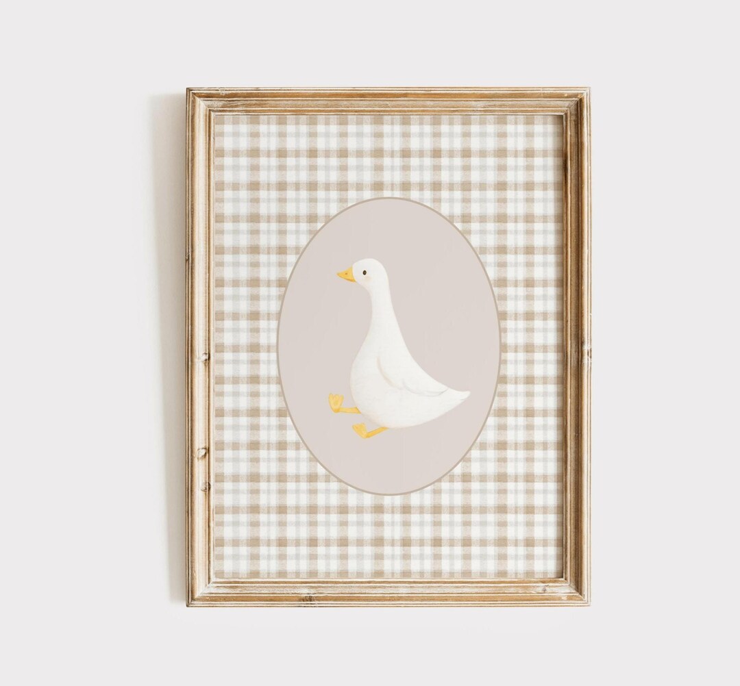 Silly Goose Nursery Wall Art, Beige Gingham, Gender Neutral Nursery ...