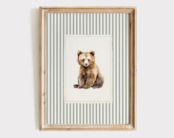 Vintage Bear Nursery Print, Sage Green Nursery Decor, Green Bear Wall Art, Neutral Nursery Wall Art, Animal Boys Room Decor, Printable