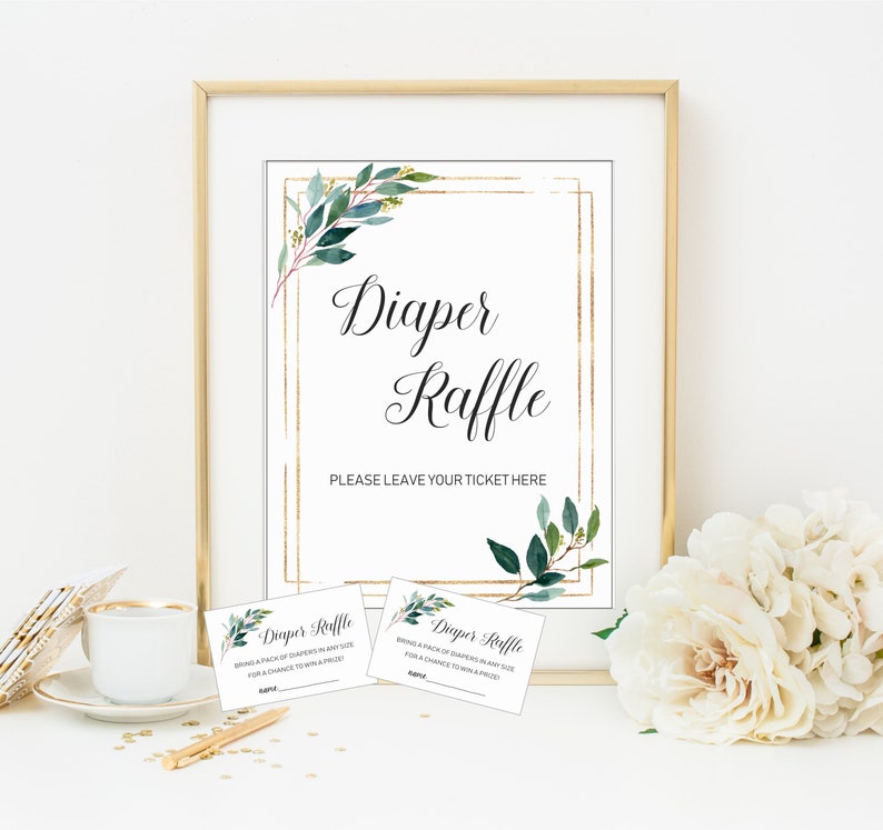 Greenery Gold Diaper Raffle Baby Shower Sign Diaper Raffle Etsy