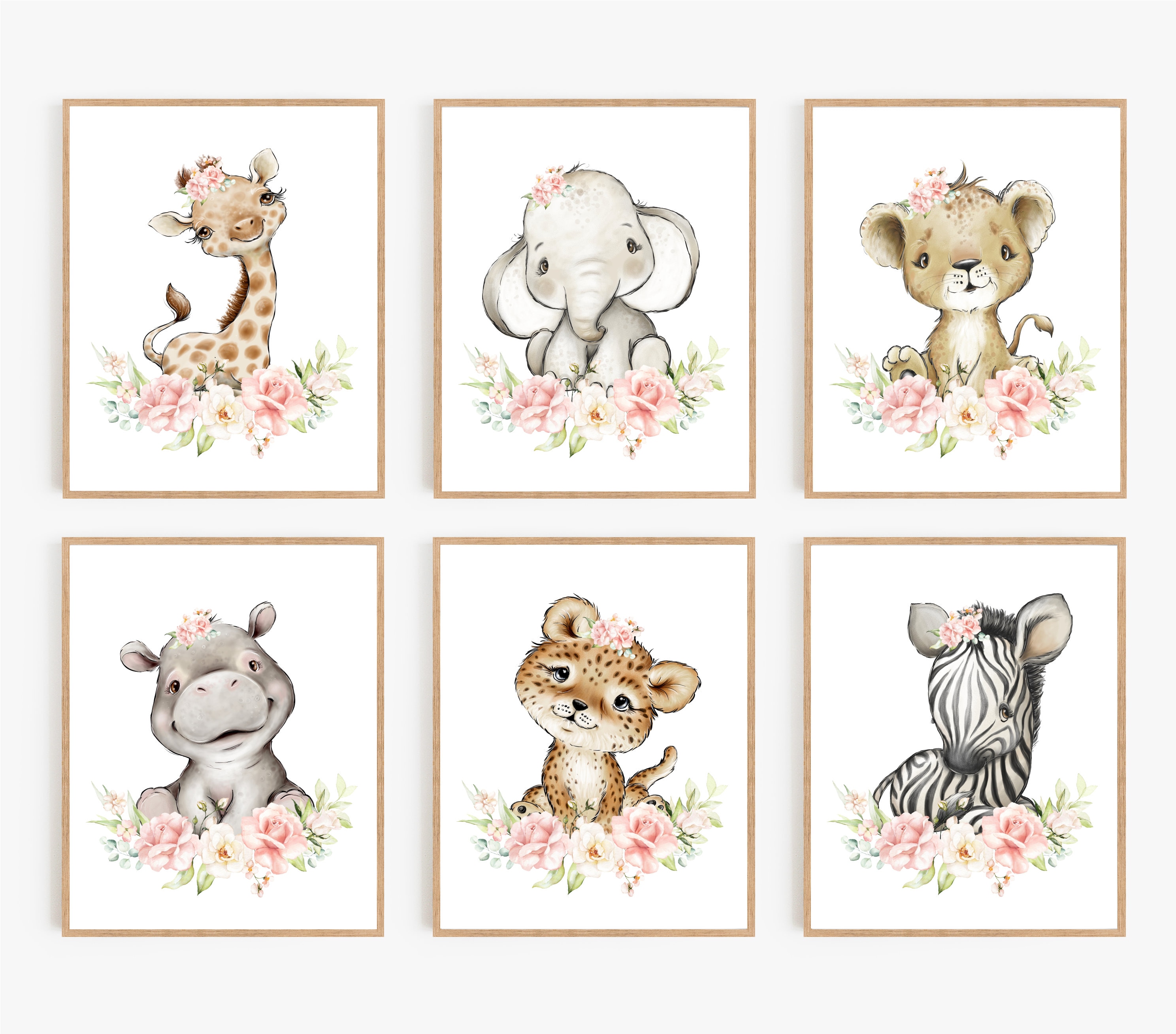 Safari Animal Nursery Wall Prints,Girls wall prints,Safari Decor, 