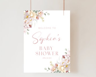 Baby Shower Welcome Sign, Baby in Bloom Baby Shower Sign, Blush Floral Welcome Sign, Girl Baby Shower, Editable Welcome Sign Template, BAB